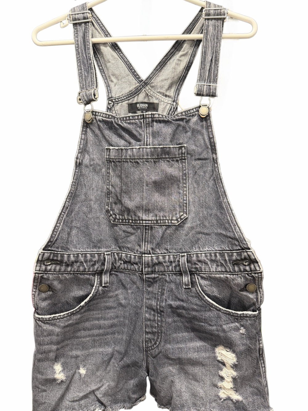Hudson Jeans Washed Gray Denim Short Overalls
